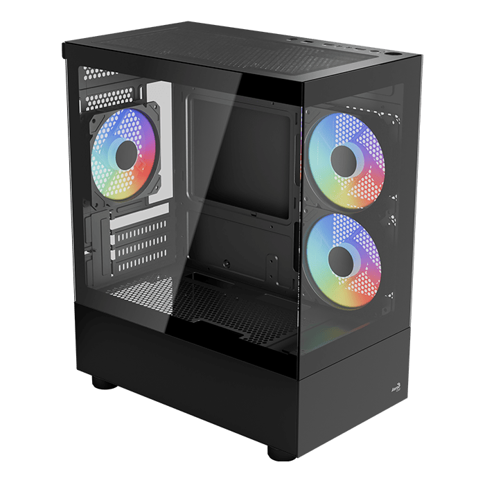 Gabinete AeroCool Viewport Mini | Mini-Tower | Paneles de Vidrio Templado Frontal y Lateral | Incluye 3 Ventiladores ARGB | Soporta Placas Micro-ATX / ITX - Negro