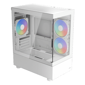 Gabinete AeroCool Viewport Mini | Mini-Tower | Paneles de Vidrio Templado Frontal y Lateral | Incluye 3 Ventiladores ARGB | Soporta Placas Micro-ATX / ITX - Blanco