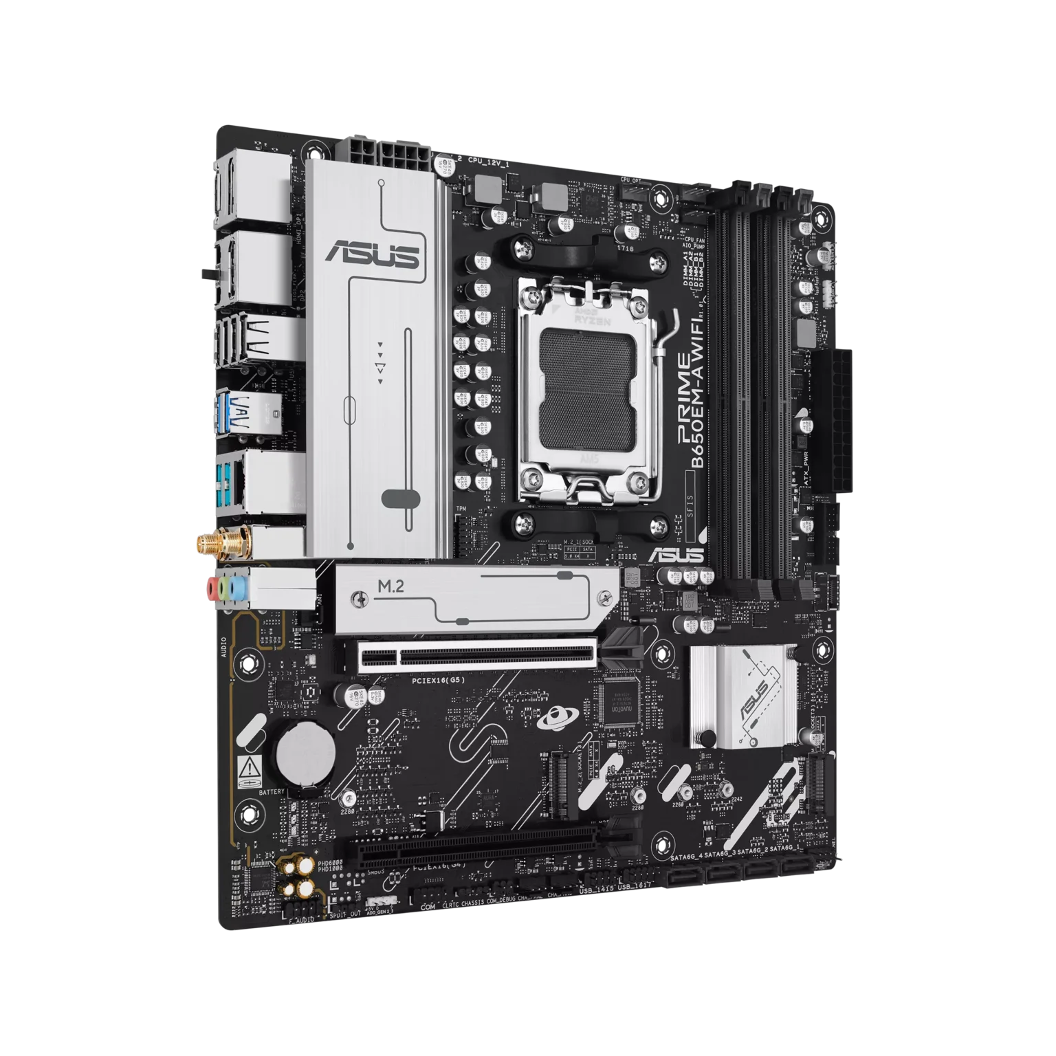 Motherboard Gaming ASUS PRIME B650EM-A WIFI | Socket AM5 | AMD Ryzen 9000 Ready | Wi-Fi 6 y Bluetooth 5.2 | Soporte DDR5 7600+ MHz (OC) | PCIe 5.0 | Micro-ATX