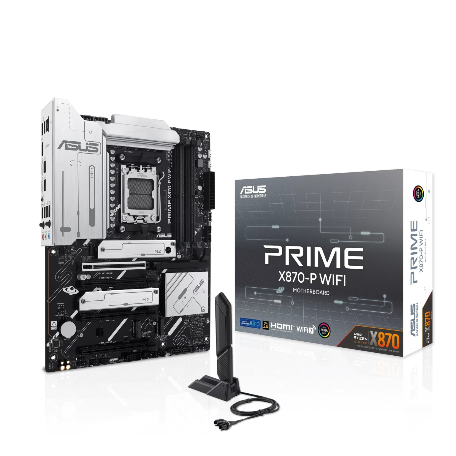 Motherboard Gaming ASUS PRIME X870-P WIFI | Socket AM5 | AMD Ryzen 9000 Ready | Wi-Fi 7 y USB4 40Gbps | Soporte DDR5 8000+ MHz (OC) | PCIe 5.0 | ATX