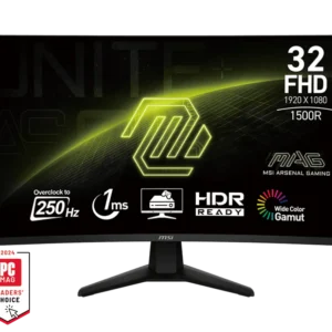 Monitor Gaming Curvo MSI MAG 32C6X | 31.5 Pulgadas | Panel VA Full HD | Tasa de Refresco 250Hz | Tiempo de Respuesta 1ms (GtG) | Curvatura 1500R | Negro