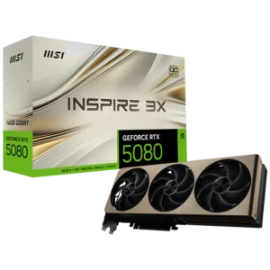 Tarjeta de Video Gaming MSI GeForce RTX 5080 16G INSPIRE 3X OC | 16GB GDDR7 | Arquitectura Blackwell | Ray Tracing y DLSS 4 | Triple Ventilador | Dorado y Negro
