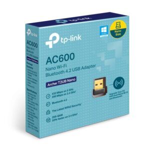 Adaptador USB TP-Link Archer T2UB Nano | AC600 Wi-Fi Dual Band | Bluetooth 4.2 | Hasta 600Mbps | Diseño Nano | Encriptación WPA3 | Negro