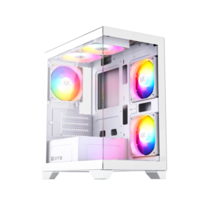 Gabinete Gamer XYZ TITANIUM VIEW LITE| Diseño Panorámico M-ATX | 6 Ventiladores PULSAR ARGB PWM | Controlador Integrado - Blanco