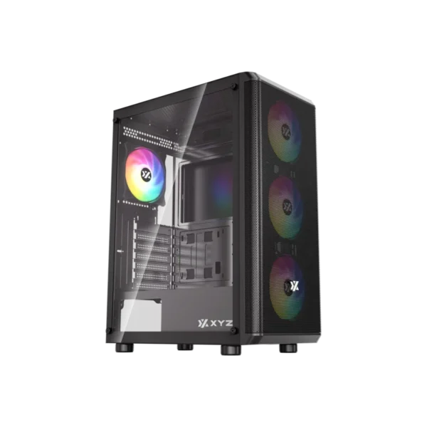 Gabinete Gamer XYZ AIRONE 60 MESH Black | Formato ATX | Frontal de Malla | 4 Ventiladores ARGB Incluidos | Vidrio Templado | Negro