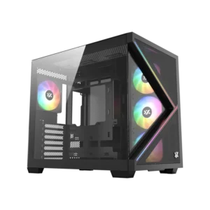 Gabinete Gamer XYZ QUBEX | Diseño Cúbico Minimalista | 4 Ventiladores PULSAR ARGB | Soporte BTF | USB Tipo-C - Negro
