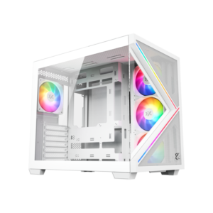 Gabinete Gamer XYZ QUBEX | Diseño Cúbico Minimalista | 4 Ventiladores PULSAR ARGB | Soporte BTF | USB Tipo-C - Blanco