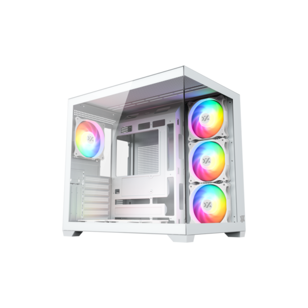 Gabinete Gamer XYZ TESSERACT X 50 White | Diseño Dual Chamber Panorámico | 6 Ventiladores ARGB | Soporte BTF (Cables Ocultos) | Vidrio Templado sin Tornillos | Blanco