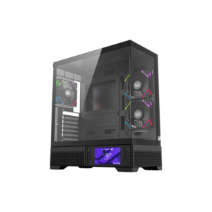 Gabinete Gamer XYZ AURORAX 100 PRO Negro | Pantalla LCD Modular 5.5" | Diseño Panorámico | 3 Ventiladores VORTEX ARGB | USB Tipo-C