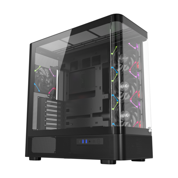 Gabinete Gamer XYZ QUANTUM | Diseño Aerodinámico de Vidrio Curvo | 4 Ventiladores VORTEX ARGB | Soporte BTF y Radiador 420mm