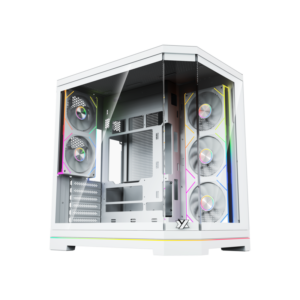 Gabinete Gamer XYZ NEUTRON X | Diseño Panorámico Dual Chamber | 5 Ventiladores ARGB PWM | Soporte BTF | USB Tipo-C - Blanco