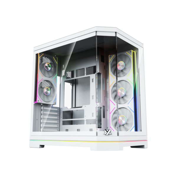Gabinete Gamer XYZ NEUTRON X | Diseño Panorámico Dual Chamber | 5 Ventiladores ARGB PWM | Soporte BTF | USB Tipo-C