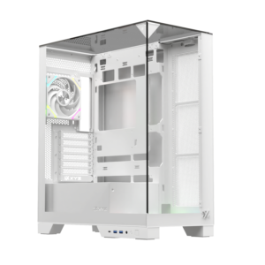 Gabinete Gamer XYZ TRIFECTA White | 3 Paneles de Vidrio Templado | 2 Ventiladores VORTEX ARGB | Soporte BTF y GPU Vertical - Blanco