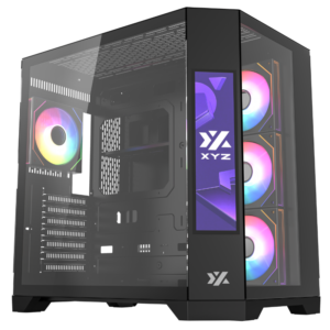 Gabinete Gamer XYZ NEUTRON  | Pantalla LCD 8.8" Integrada | Diseño Panorámico Dual Chamber | 4 Ventiladores AURAX ARGB PWM - Negro
