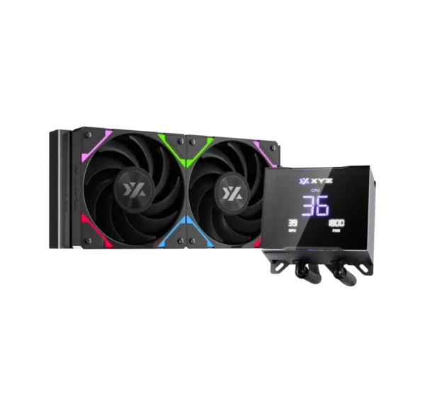 Enfriamiento Líquido XYZ HYDROTEMP AIO 240 Black | Pantalla LCD 3.5" Desmontable | TDP 250W | 2 Ventiladores Vortex PRO ARGB | PWM | Socket Intel & AMD