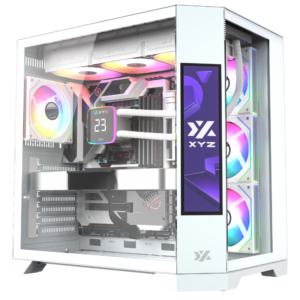 Gabinete Gamer XYZ NEUTRON  | Pantalla LCD 8.8" Integrada | Diseño Panorámico Dual Chamber | 4 Ventiladores AURAX ARGB PWM - Blanco