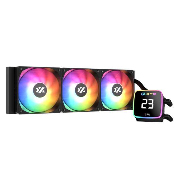 Enfriamiento Líquido XYZ AQUAPULSE AIO 360 | Pantalla Digital de Temperatura | 3 Ventiladores PULSAR ARGB | TDP 340W Pico