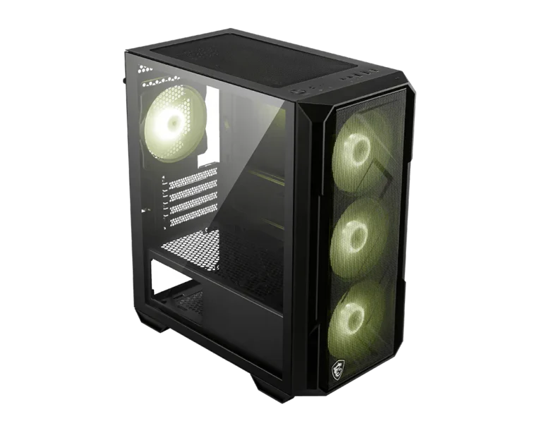 MSI MAG FORGE M120R AIRFLOW – Gabinete Mid Tower ATX con Panel Frontal de Malla, 6 Ventiladores Auto-RGB de 120 mm Preinstalados, Panel Lateral de Vidrio Templado de 3 mm, Soporte para Radiadores de hasta 240 mm,