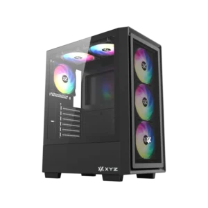 Gabinete Gamer XYZ AIRONE 100-X MESH | Chasis ATX Mid Tower | 6 Ventiladores ARGB Incluidos | USB Tipo-C Gen2 | Vidrio Templado Deslizante | Negro