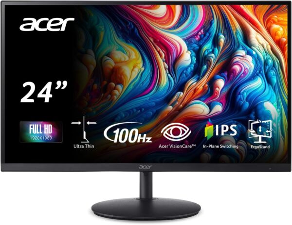 Monitor Acer SH242Y Ebmihx | 23.8" Full HD (1920x1080) | 100Hz | Panel IPS | Base ErgoStand Ajustable (Altura/Giro/Inclinación) | Altavoces Integrados | AMD FreeSync