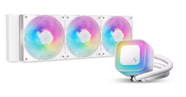 Enfriamiento Líquido AIO para CPU DeepCool LE360 WH V2 Color Blanco | Sistema All-in-One Blanco con Radiador de 360mm | 3 Ventiladores PWM Blancos de 120mm | Tecnología Antifugas Anti-Leak | Sockets Intel LGA1700 y AMD AM5