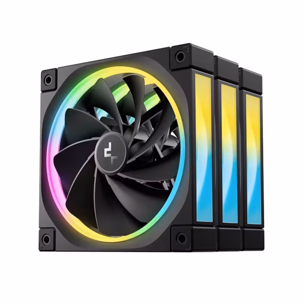 Kit de 3 Ventiladores para CPU y Gabinete DeepCool FL12R 3-in-1 | Ventiladores PWM Negros de 120 mm | Iluminación ARGB Direccionable de 5V | Diseño Invertido de Aspas / Reverse Flow | Rodamientos Hidráulicos Avanzados | Color Negro