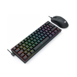 Combo Gaming Redragon 2-en-1 K617-RGB-SP + M724 | Teclado Mecánico Fizz 60% Alámbrico con Distribución en Español | Mouse Inalámbrico Ultra-Liviano K1NG con Sensor Pixart 3395 | Color Negro | K617-M724-COMBO
