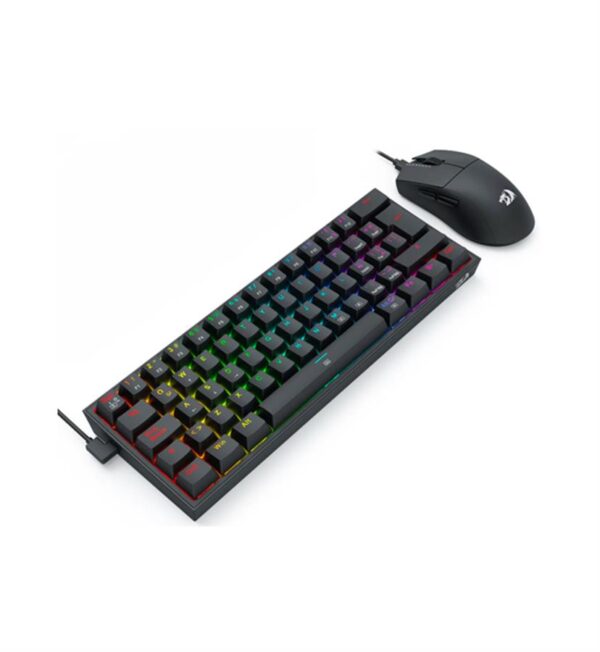 Combo Gaming Redragon 2-en-1 K617-RGB-SP + M724 | Teclado Mecánico Fizz 60% Alámbrico con Distribución en Español | Mouse Inalámbrico Ultra-Liviano K1NG con Sensor Pixart 3395 | Color Negro | K617-M724-COMBO