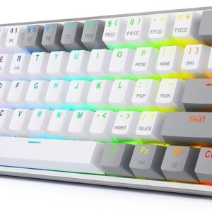 Teclado Mecánico Inalámbrico Gaming Redragon Fizz Pro K616 | Formato Ultra-Compacto 60% | Conexión Tri-Mode (USB-C, 2.4 GHz, Bluetooth) | Switches Red Lineales Intercambiables Hot-Swap | Iluminación RGB | K616-RGB - Blanco y Gris