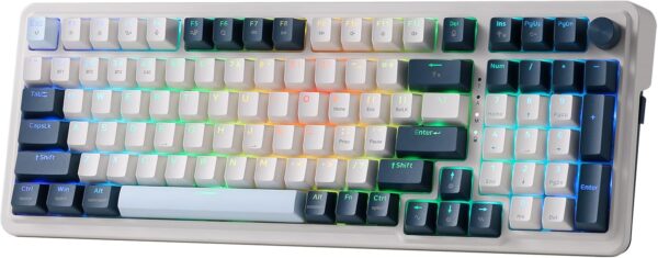 Teclado Mecánico Inalámbrico Gaming Redragon Eisa K686 | Formato Compacto 98% con Pad Numérico | Conexión Tri-Mode (USB-C, 2.4 GHz, Bluetooth) | Switches Lineales Intercambiables Hot-Swap | Iluminación RGB | Color Blanco con Negro