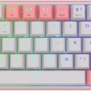 Teclado Mecánico Inalámbrico Gaming Redragon Fizz Pro K616 | Formato Ultra-Compacto 60% | Conexión Tri-Mode (USB-C, 2.4 GHz, Bluetooth) | Switches Red Lineales Intercambiables Hot-Swap | Iluminación RGB | K616-RGB - Blanco y Rosado