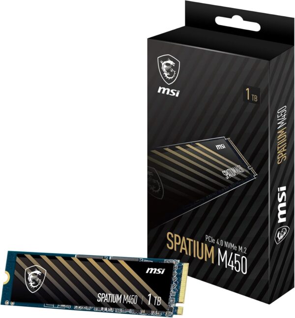 M.2 NVMe MSI Spatium M450 | Capacidad de 1TB | Interfaz de Bus PCIe Gen 4 x4 | Factor de Forma M.2 2280 | Factor de Forma Compacto | Memoria Flash 3D NAND
