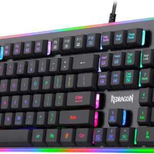 Teclado Gaming de Membrana Redragon Dyas K509 | Formato Completo Full-Size | Conexión Alámbrica USB | Iluminación RGB de 7 Colores y Barra Lateral | Teclas Silenciosas Perfil Bajo | Distribución Español