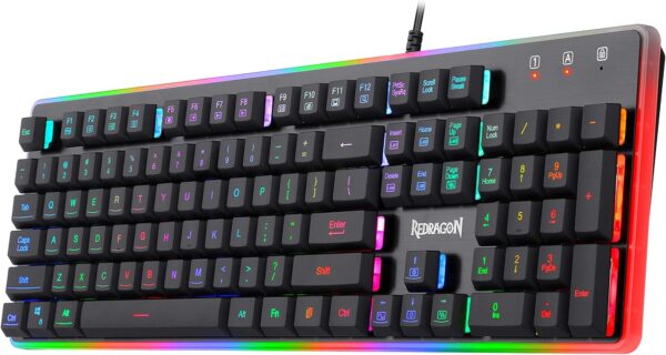 Teclado Gaming de Membrana Redragon Dyas K509 | Formato Completo Full-Size | Conexión Alámbrica USB | Iluminación RGB de 7 Colores y Barra Lateral | Teclas Silenciosas Perfil Bajo | Distribución Español