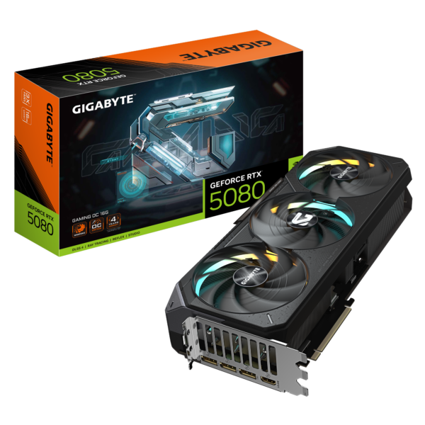 Tarjeta de Video Gigabyte GeForce RTX 5080 GAMING OC 16G | Memoria de 16GB de Video | Sistema de Enfriamiento WINDFORCE | Placa Trasera de Metal | Dual BIOS | GV-N5080GAMING-OC-16GD