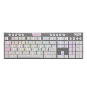 Teclado Mecánico Gaming Alámbrico Redragon Horus K619W RGB FS | Conexión por Cable USB-C Desmontable | Factor de Forma Completo (100%) | Diseño de Perfil Bajo (Low Profile) | Placa de Aluminio Anodizado | Acabado Blanco