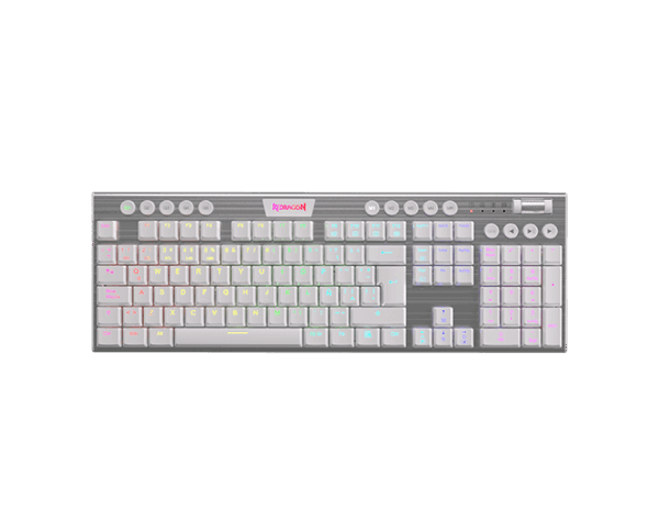 Teclado Mecánico Gaming Alámbrico Redragon Horus K619W RGB FS | Conexión por Cable USB-C Desmontable | Factor de Forma Completo (100%) | Diseño de Perfil Bajo (Low Profile) | Placa de Aluminio Anodizado | Acabado Blanco