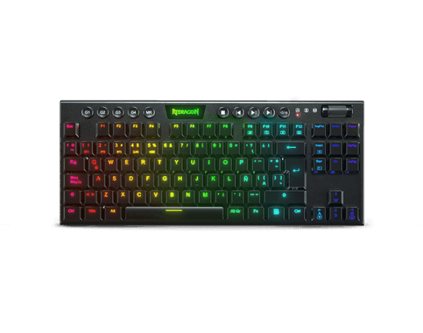 Teclado Mecánico Inalámbrico Low Profile Redragon Horus K621 TKL | Formato Compacto Tenkeyless | Conexión Tri-Mode (USB-C, 2.4 GHz, Bluetooth) | Switches Red Lineales de Perfil Bajo Hot-Swap | Controles Multimedia Dedicados | Color Negro