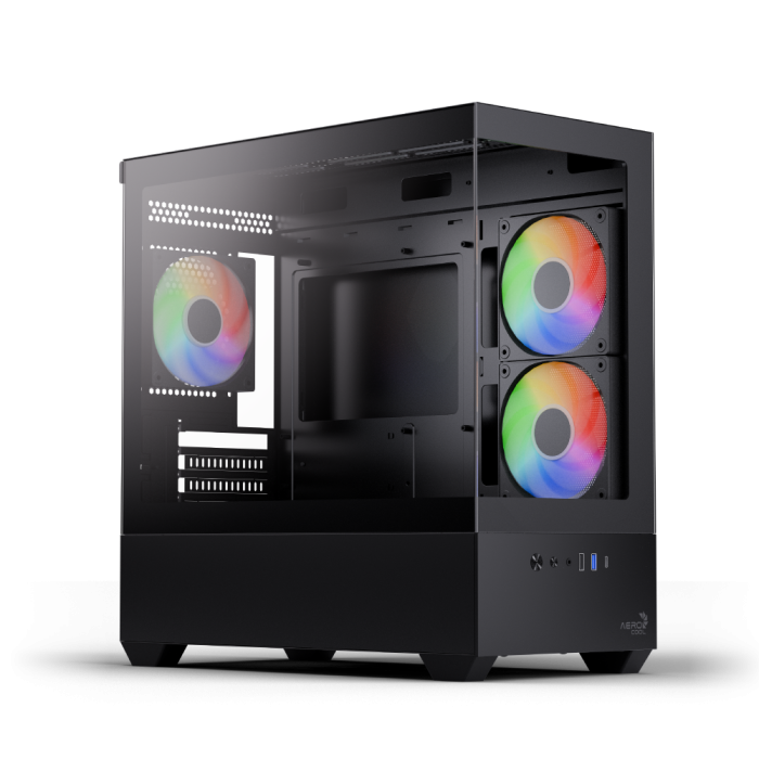 Gabinete Mid-Tower AeroCool P300D | Panel Lateral de Vidrio Templado | Panel Frontal de Malla Metálica Mesh | Incluye 3 Ventiladores Frontales FRGB de 120 mm | Soporte para Motherboards ATX | Color Negro | P300D-BK