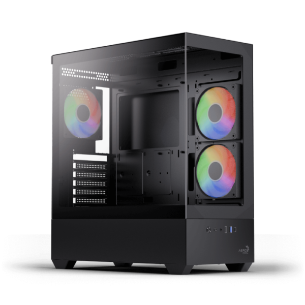 Gabinete Mid-Tower AeroCool P500D | Panel Lateral de Vidrio Templado | Panel Frontal de Malla Metálica Mesh | Incluye 4 Ventiladores FRGB de 120 mm | Soporte para Motherboards ATX | Color Negro | P500D-BK