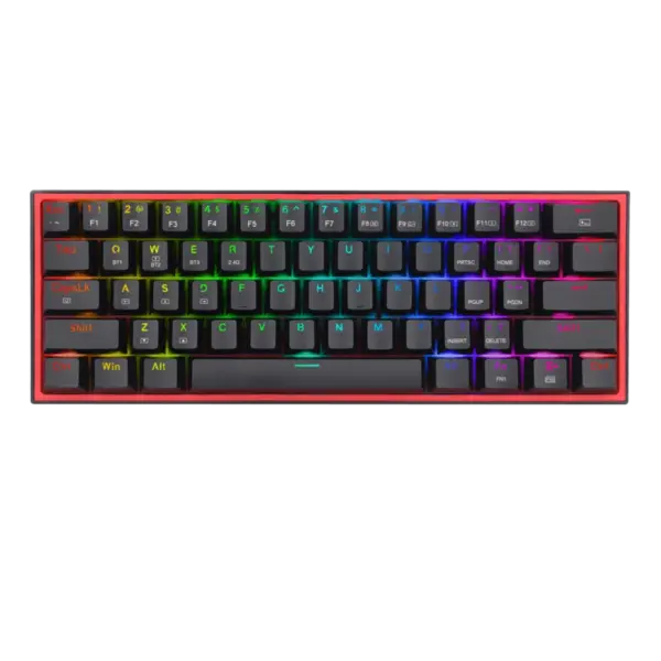 Teclado Mecánico Gaming Redragon Fizz K617R | Factor de Forma Compacto 60% | Iluminación LED Rainbow | Interruptores Mecánicos Intercambiables (Hot-Swap) | Cable USB-C Desmontable | Diseño Monocromático