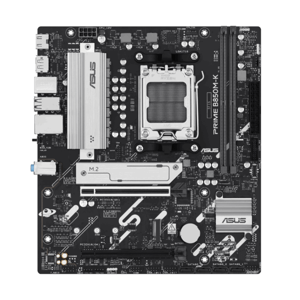 Motherboard ASUS Prime B850M-K | Socket AMD AM5 para Procesadores Ryzen | Chipset AMD B850 | Formato Micro-ATX | Soporte de Memoria DDR5 | Ranura PCIe 5.0 M.2 | Conectividad Realtek 2.5Gb Ethernet