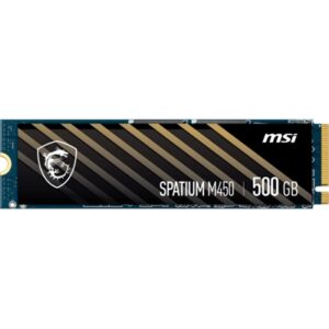 Almacenamiento M.2 NVMe MSI SPATIUM M450 | Interfaz PCIe Gen4 x4 | Capacidad de 500GB | Velocidad de Lectura hasta 3600 MB/s | Factor de Forma 2280 | Con Protección de Datos LDPC