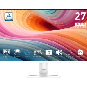 Monitor de Productividad MSI PRO MP275W E2 Blanco | Pantalla de 27 Pulgadas | Panel IPS con Resolución Full HD | Tasa de Refresco de 100Hz | Chasis y Base en Color Blanco | Altavoces Integrados | Montaje VESA
