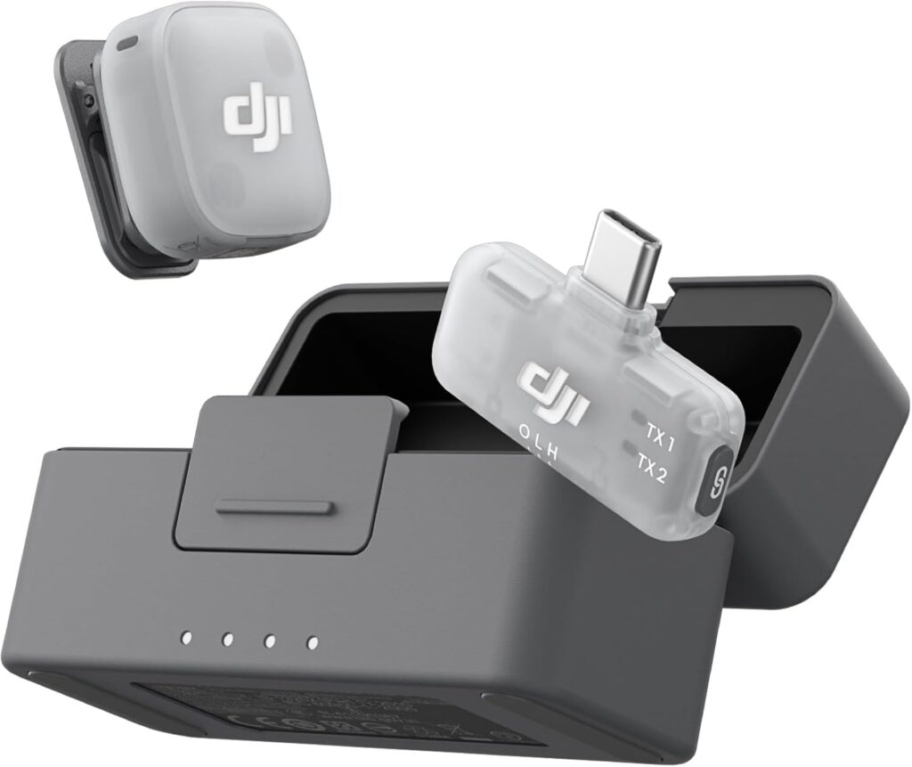 Micrófono de Solapa Inalámbrico Ultra Compacto DJI Mic Mini (1 TX + 1 Mobile RX + Estuche de Carga) | Transmisión Inalámbrica Estable de Alta Fidelidad | Cancelación Activa de Ruido de 2 Niveles | Conexión Directa USB-C / Lightning para Smartphones | Batería de Alta Autonomía con Estuche | DJI Mic Mini