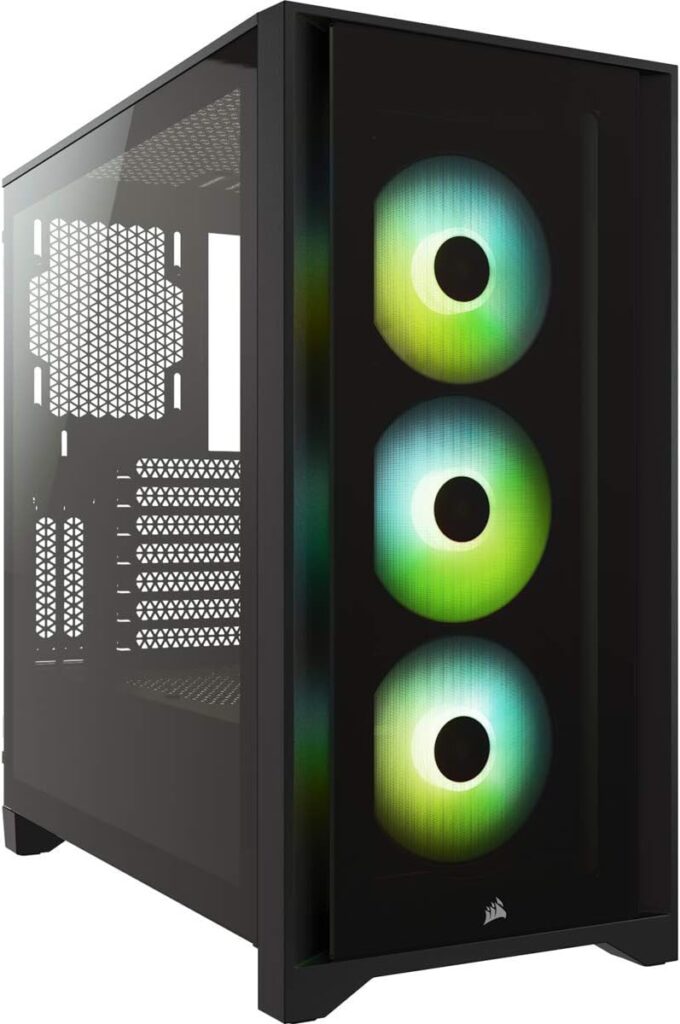 Gabinete Gamer Corsair iCUE 4000X RGB Mid-Tower ATX | Paneles Frontal y Lateral de Vidrio Templado | Incluye 3 Ventiladores de 120mm SP120 RGB ELITE con Tecnología AirGuide | Controlador iCUE Lighting Node CORE Incluido | Gestión de Cables RapidRoute | Color Negro | CC-9011204-WW