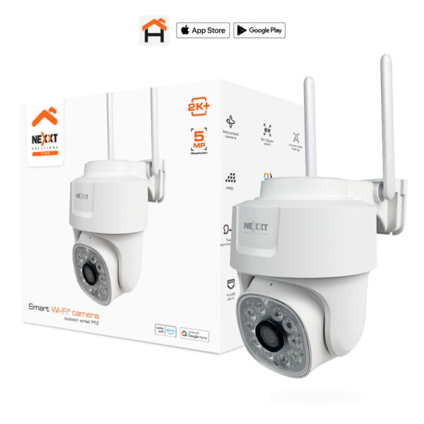 Cámara de Seguridad Inteligente Wi-Fi Exterior Nexxt Solutions NHC-OP10 | Resolución Full HD 1080p | Movimiento Pan & Tilt de 360 Grados | Visión Nocturna Infrarroja | Audio Bidireccional | Detección de Movimiento Humano | Protección IP65 para Intemperie | Ranura MicroSD | NHC-OP10