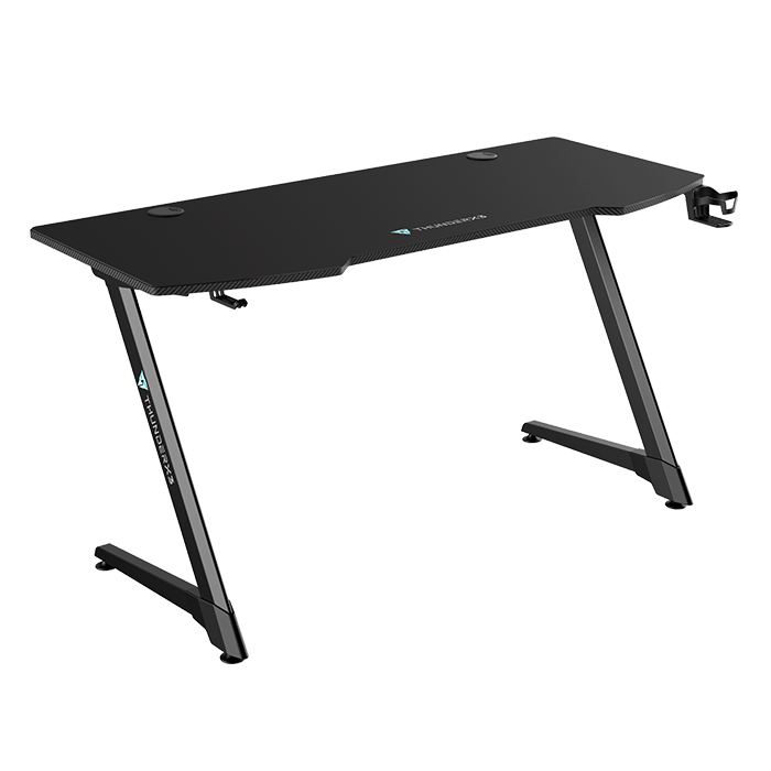 Escritorio Gamer ThunderX3 ED5 HEX de 158x60cm | Iluminación RGB HEX Colorlighting | Superficie Mousepad Integrada de 2mm | Estructura de Acero con Recubrimiento en Polvo | Capacidad de Carga <50kg | Bandeja de Cables, Porta-Auriculares y Porta-Vasos | Acabado Carbon Fiber Style