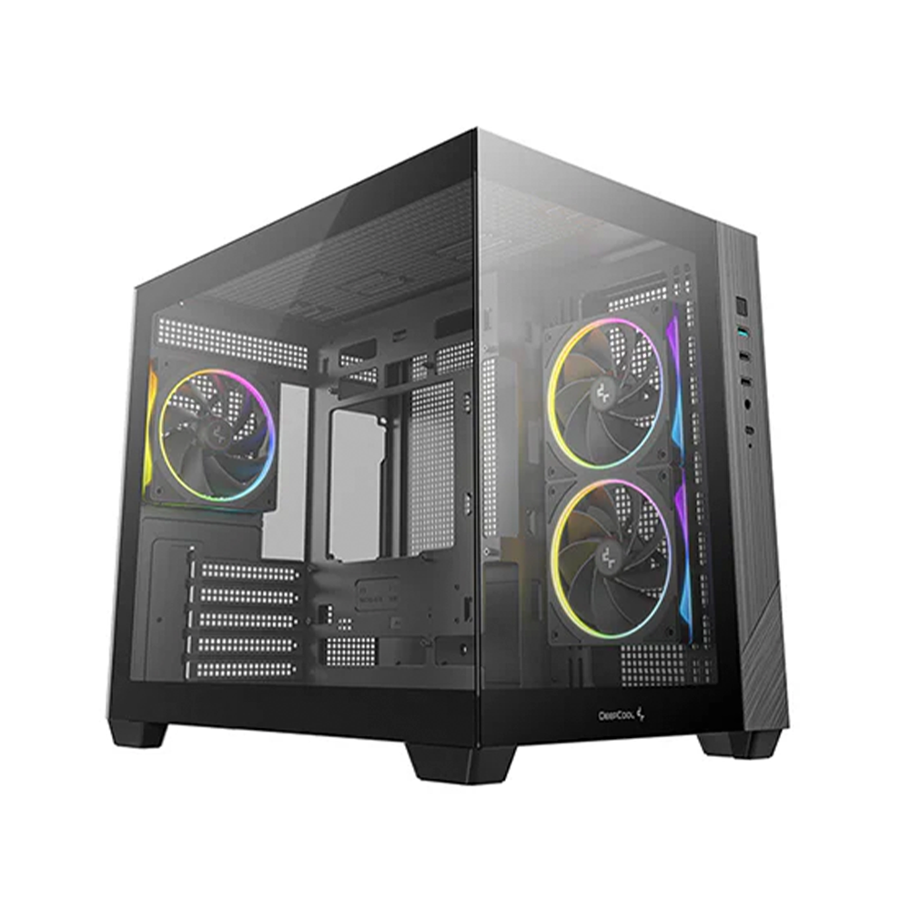 Gabinete DeepCool CG330 3F Micro-ATX de Cámara Dual | Incluye 3 Ventiladores ARGB Preinstalados (2x120mm Laterales de Hoja Inversa Serie FL + 1x120mm Trasero) | Panel de Vidrio Templado Panorámico Sin Pilares | GPU hasta 410mm | Radiador Superior hasta 360mm | R-CG330-BKNGM3-G