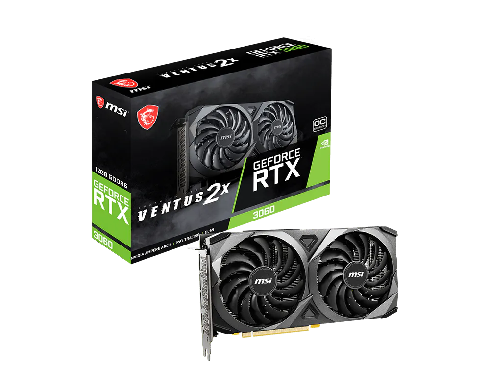 TARJETA DE VIDEO MSI GEFORCE RTX 3060 VENTUS 2X 12G OC GDDR6 1807 MHZ (CP) NEGRO